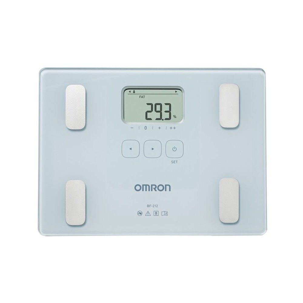 Balance Omron BF212. Blanche, rectangulaire, affichage numérique. 4 zones de contact.