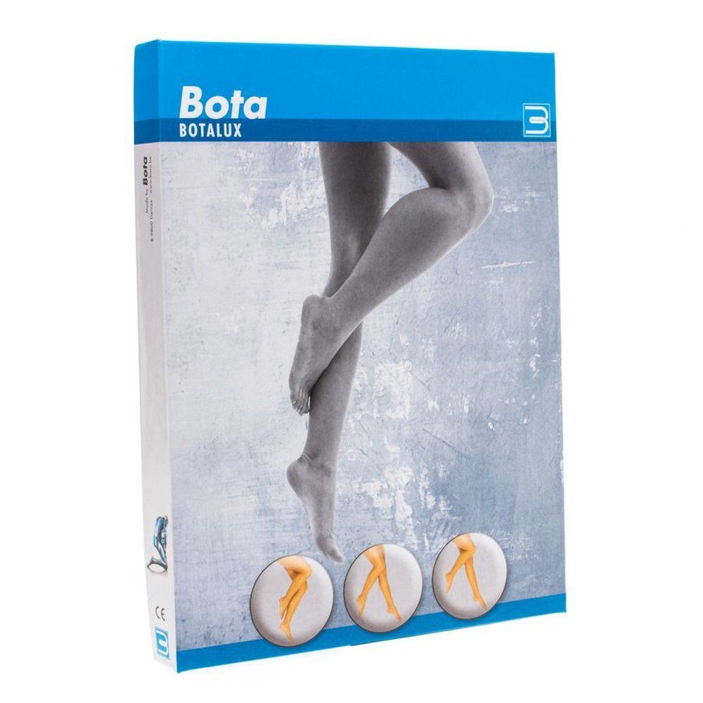 Emballage avec produit Botalux. Marque et nom du produit visibles. Image de jambes portant des bas.