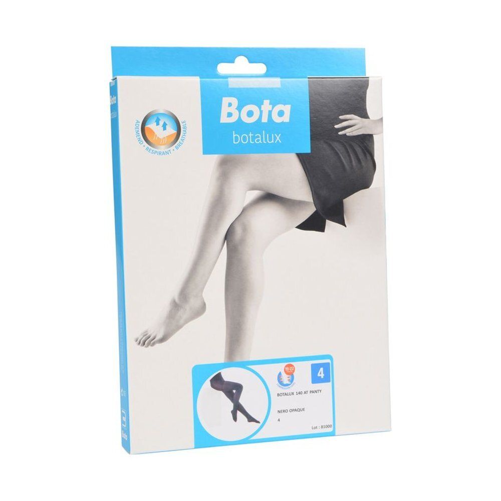 Boîte Bota Botalux. Collant de maintien. Femme portant un collant noir opaque. Taille M4.
