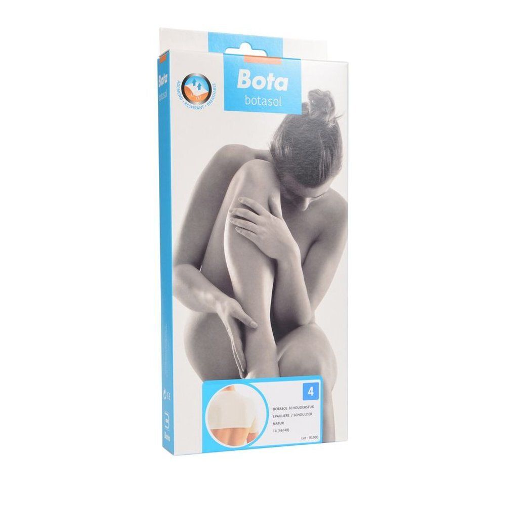 Emballage avec illustration du produit. Inscription : Bota, Botasol. Image d'une femme. Exemple de produit : épaule. Taille 4.