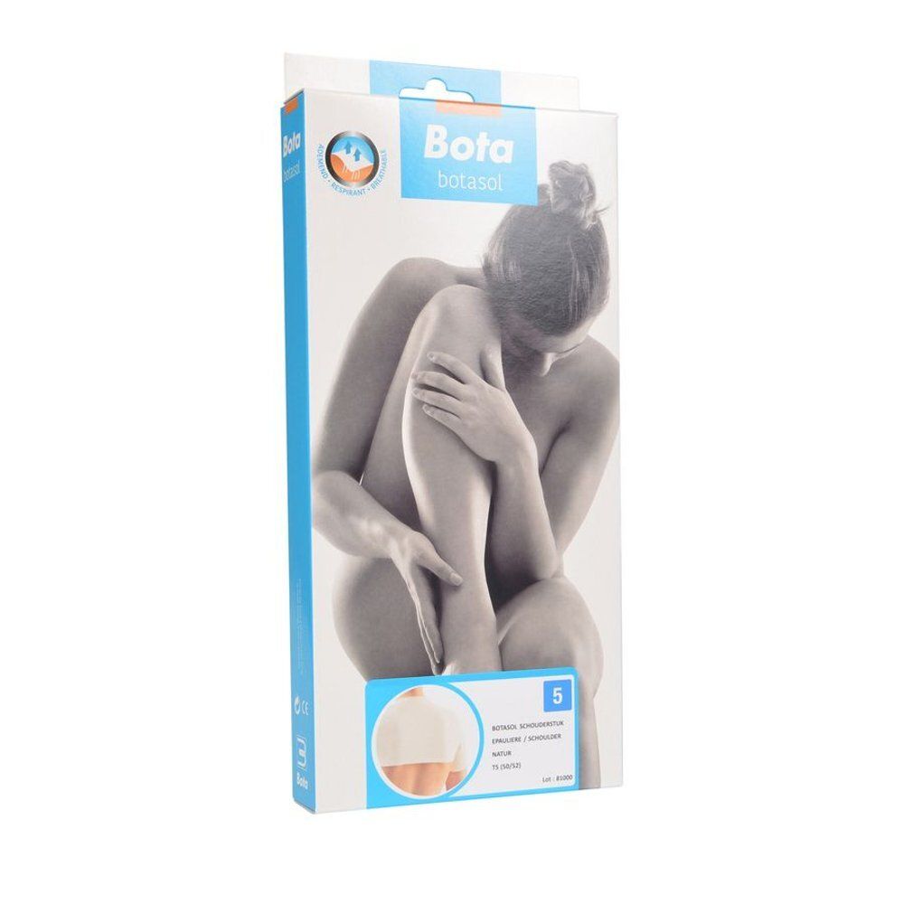 Emballage de Botasol Épaulière Manche Natur Taille 5. Nom et logo du produit imprimés. Image d'une personne.