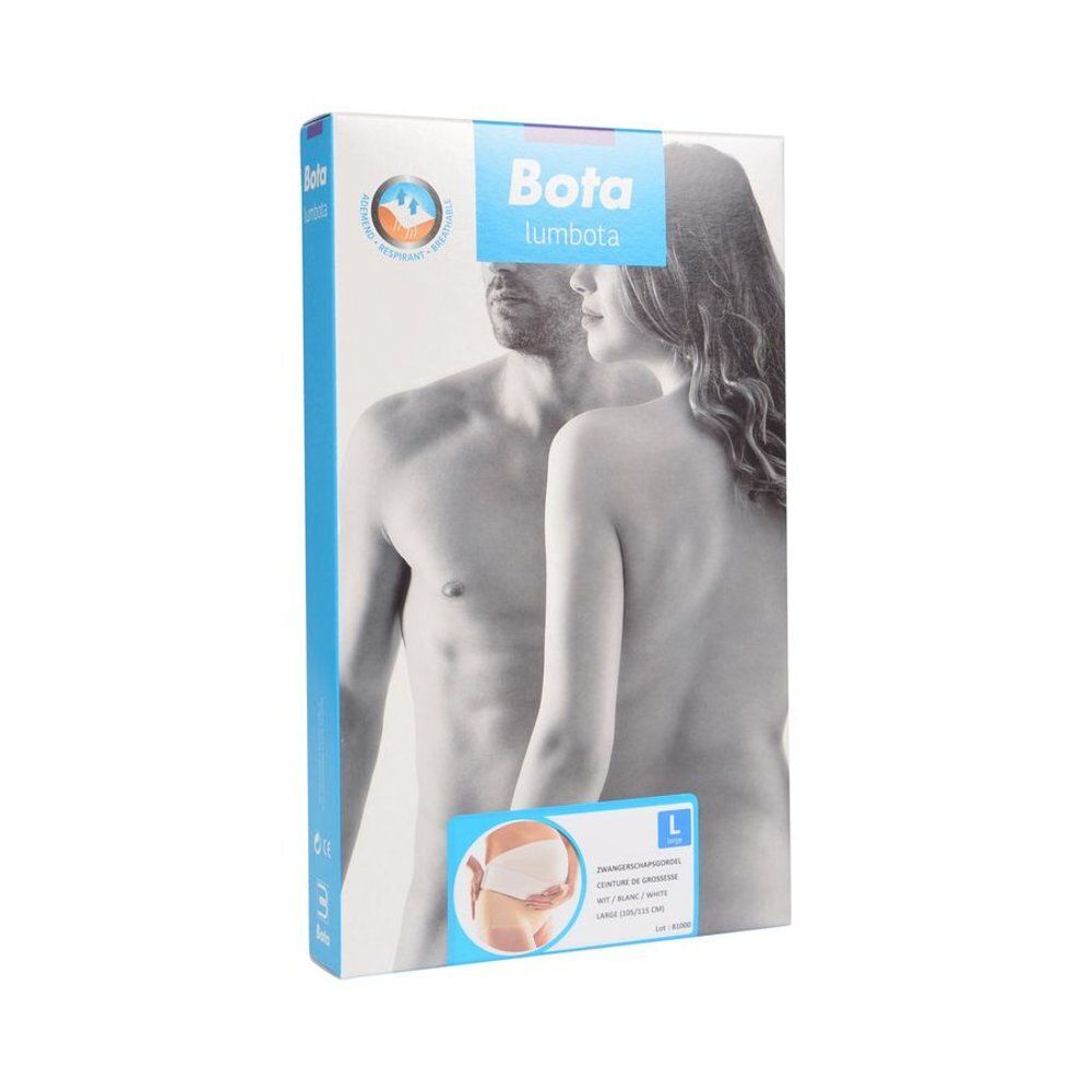 Emballage du produit. Inscription : Bota LUMBOTA. Images de personnes et exemples de produits.