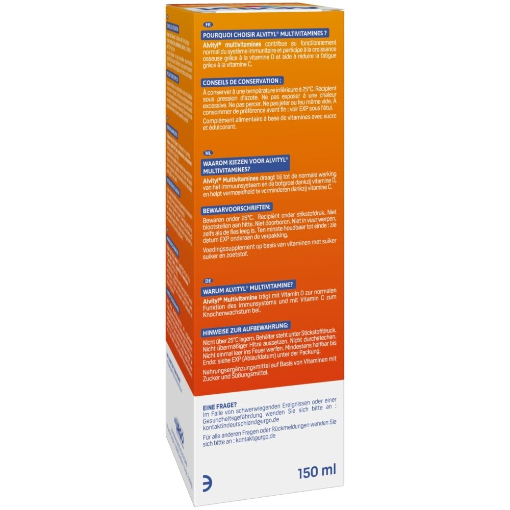 Alvityl Multivitamines 11 Vitamines Sirop, 150 ml, Solution buvable, goût fruité.