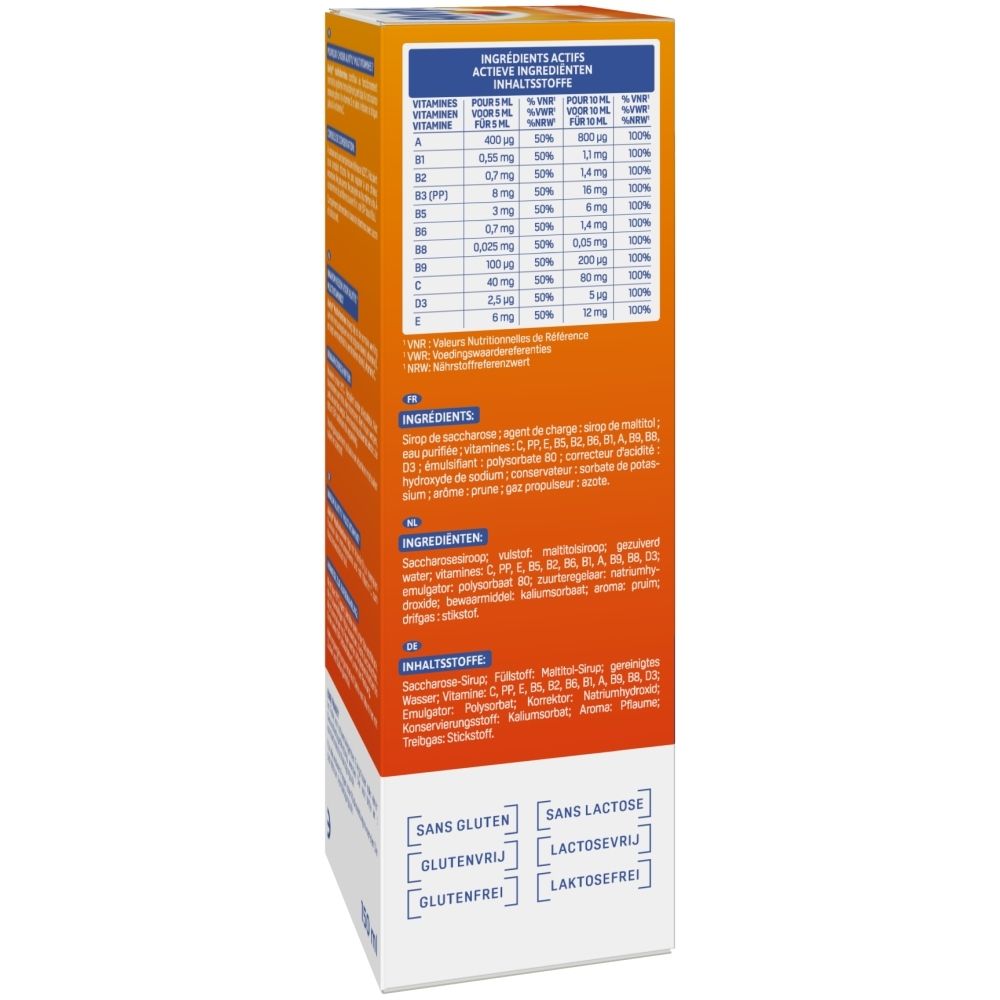 Alvityl Multivitamines 11 Vitamines Sirop, verso avec ingrédients et conseils d'utilisation.
