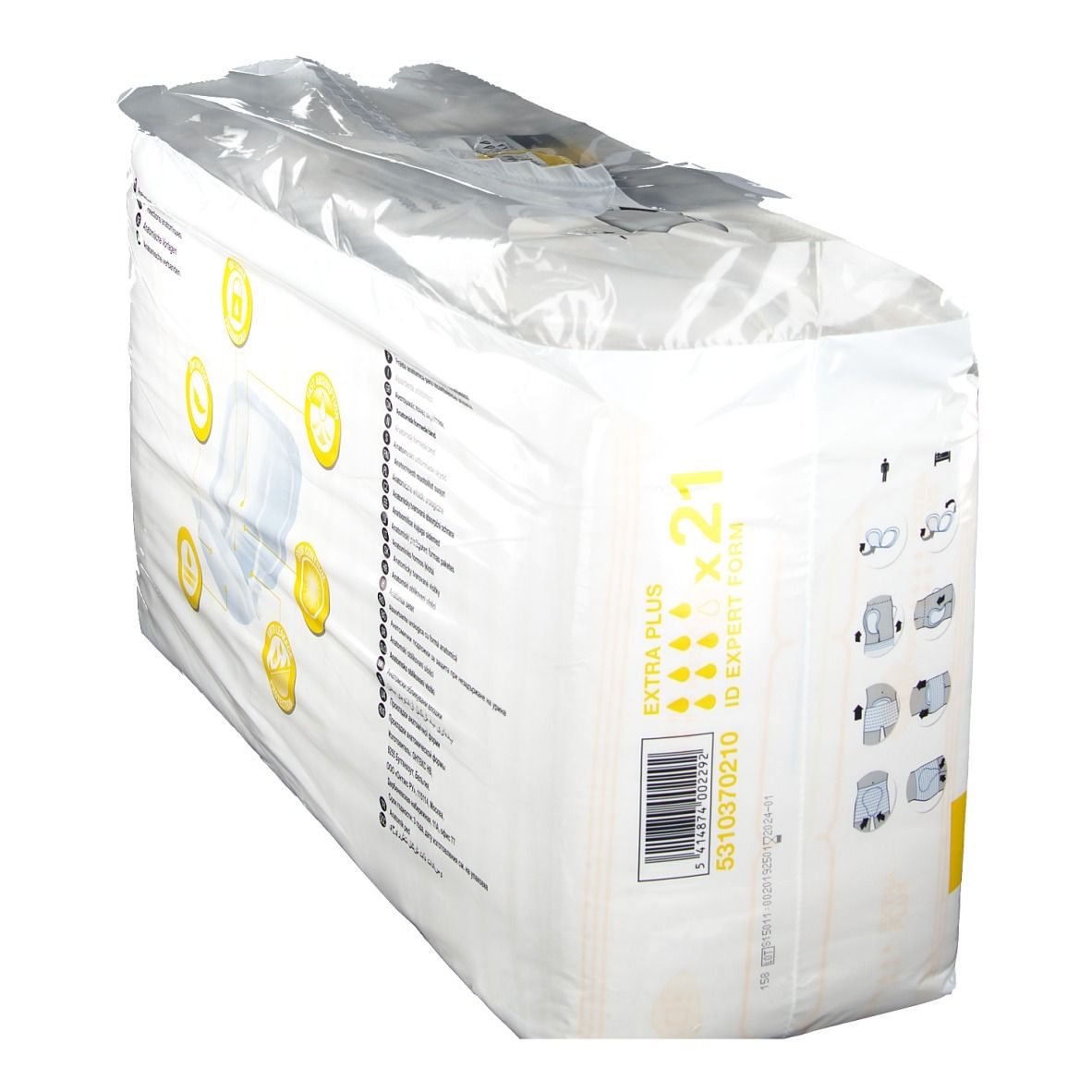 Emballage ID Expert Form Extra Plus. Image du produit, code-barres et informations. Emballage en film plastique.