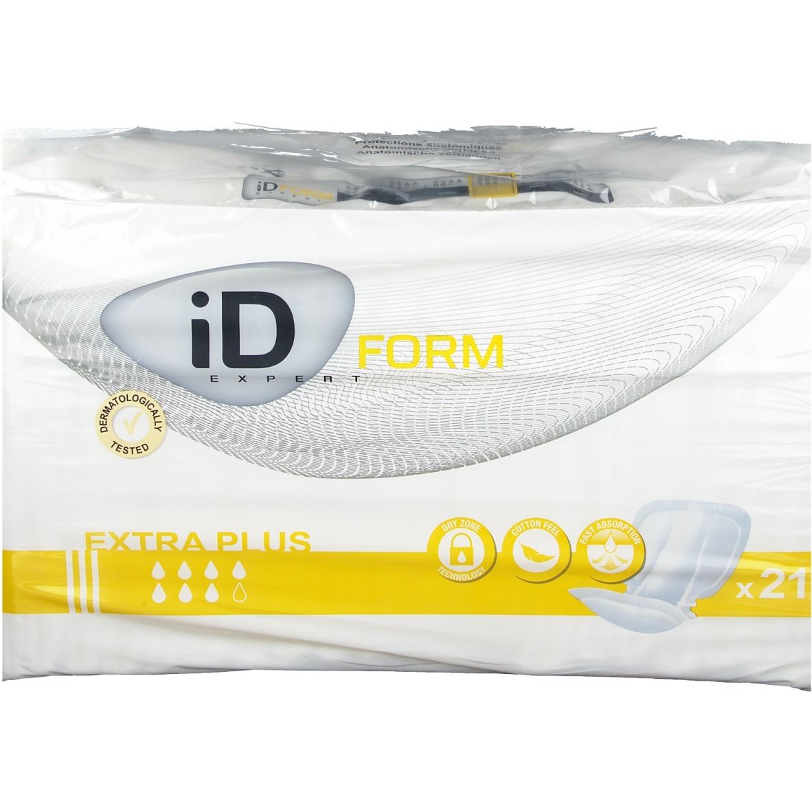 Emballage ID Form Extra Plus. Image du produit, logo et certifications. Emballage en film plastique.