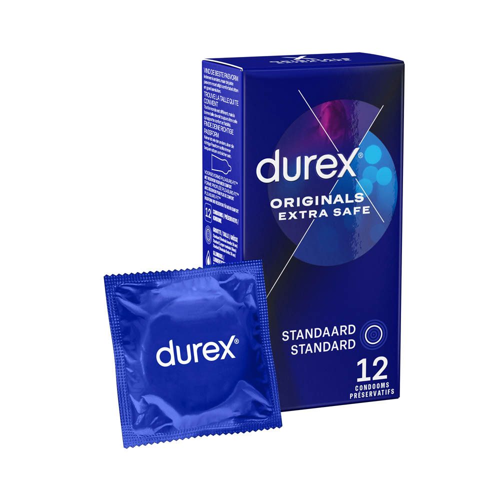 Boîte bleue de préservatifs Durex® Originals Extra Safe, 12 unités.