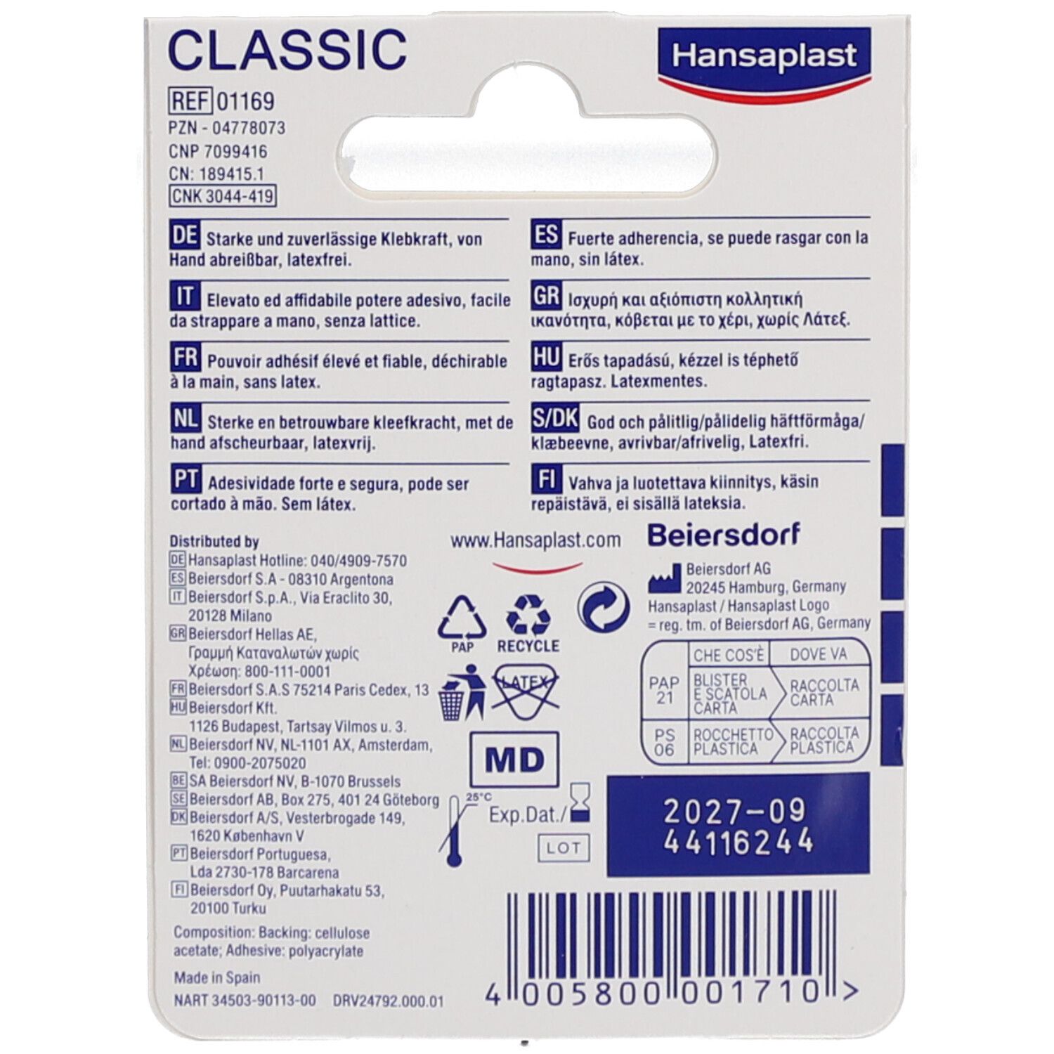 Hansaplast MED Sparadrap Classic 2,5 cm x 5 m