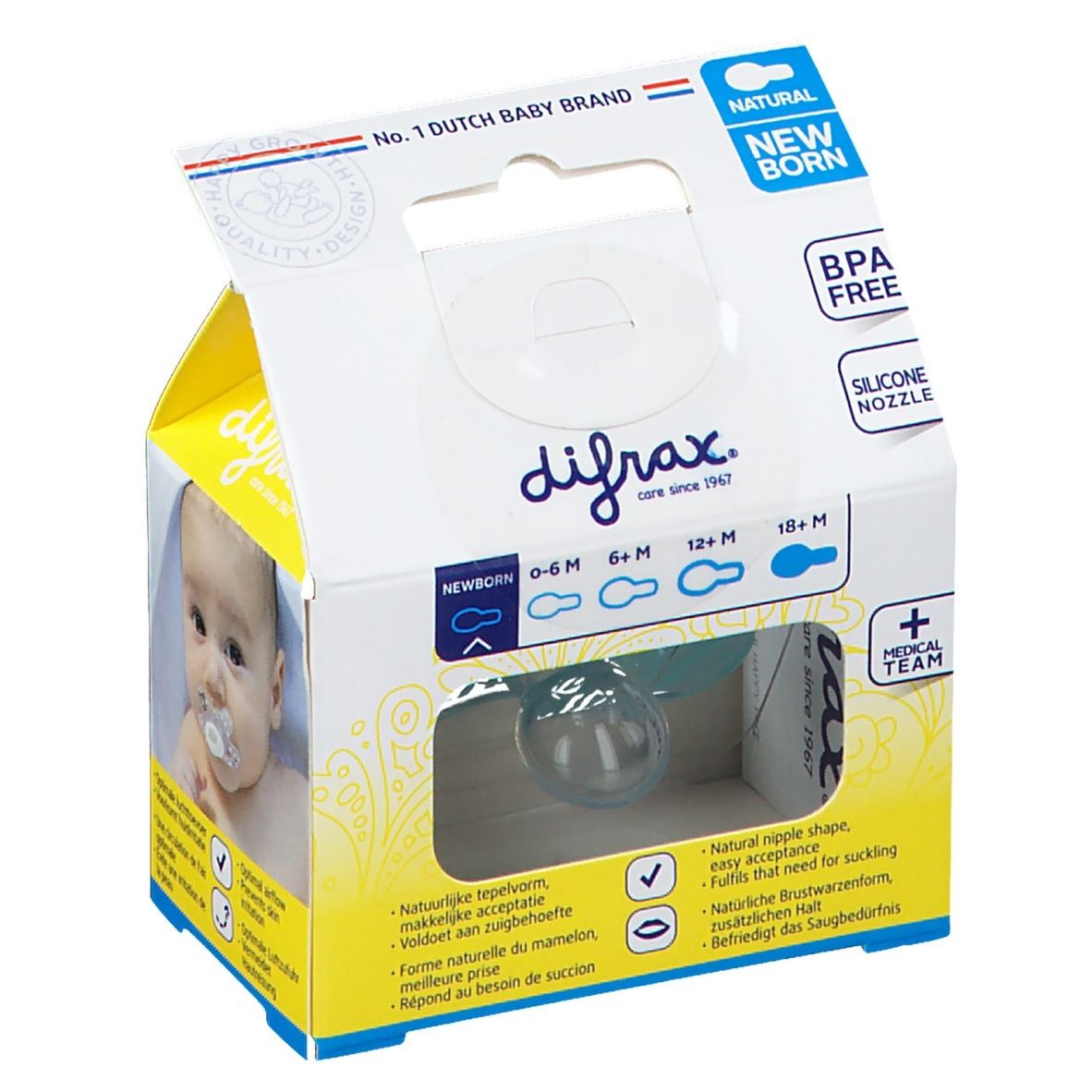 Difrax® Sucette Natural Boy ​Newborn -2/+2M (Couleur non sélectionnable)