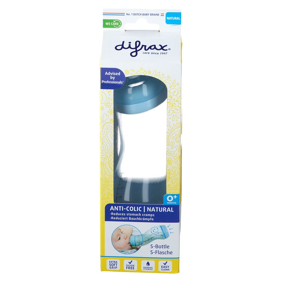 Difrax® Biberon-S Naturel Boy 0+ mois 250 ml