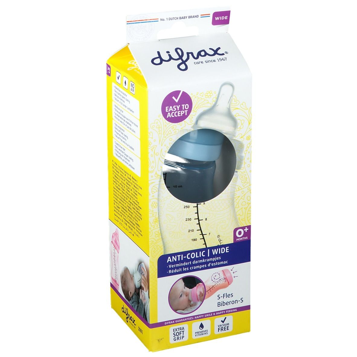 Difrax® Biberon S Wide +0 mois Boy 310 ml