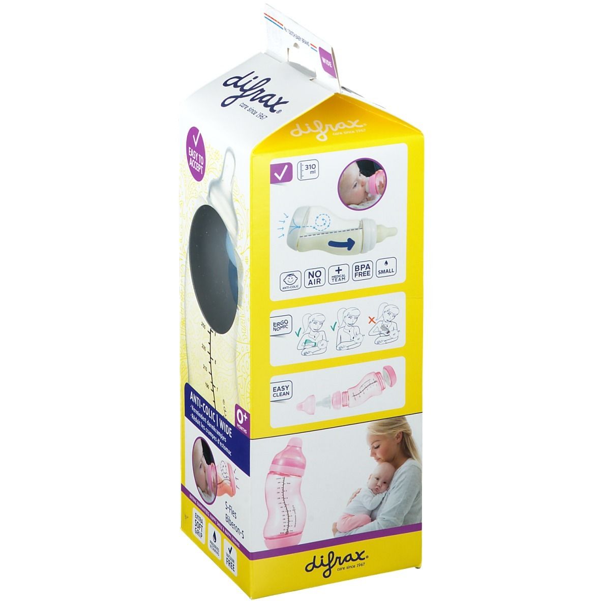 Difrax® Biberon S Wide +0 mois Boy 310 ml