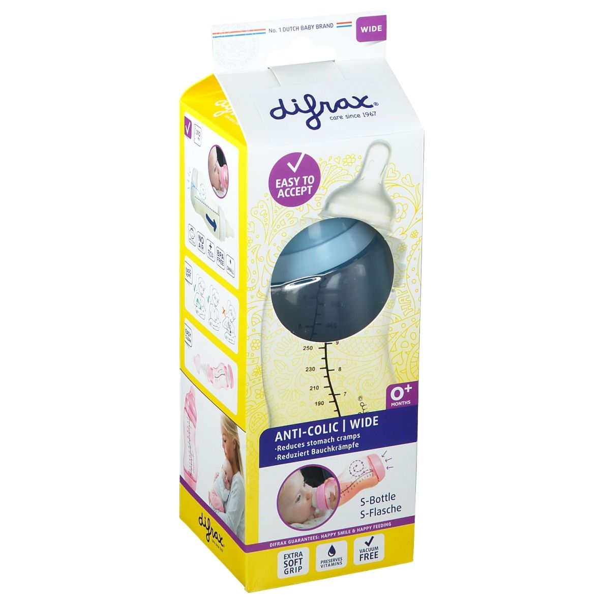 Difrax® Biberon S Wide +0 mois Boy 310 ml
