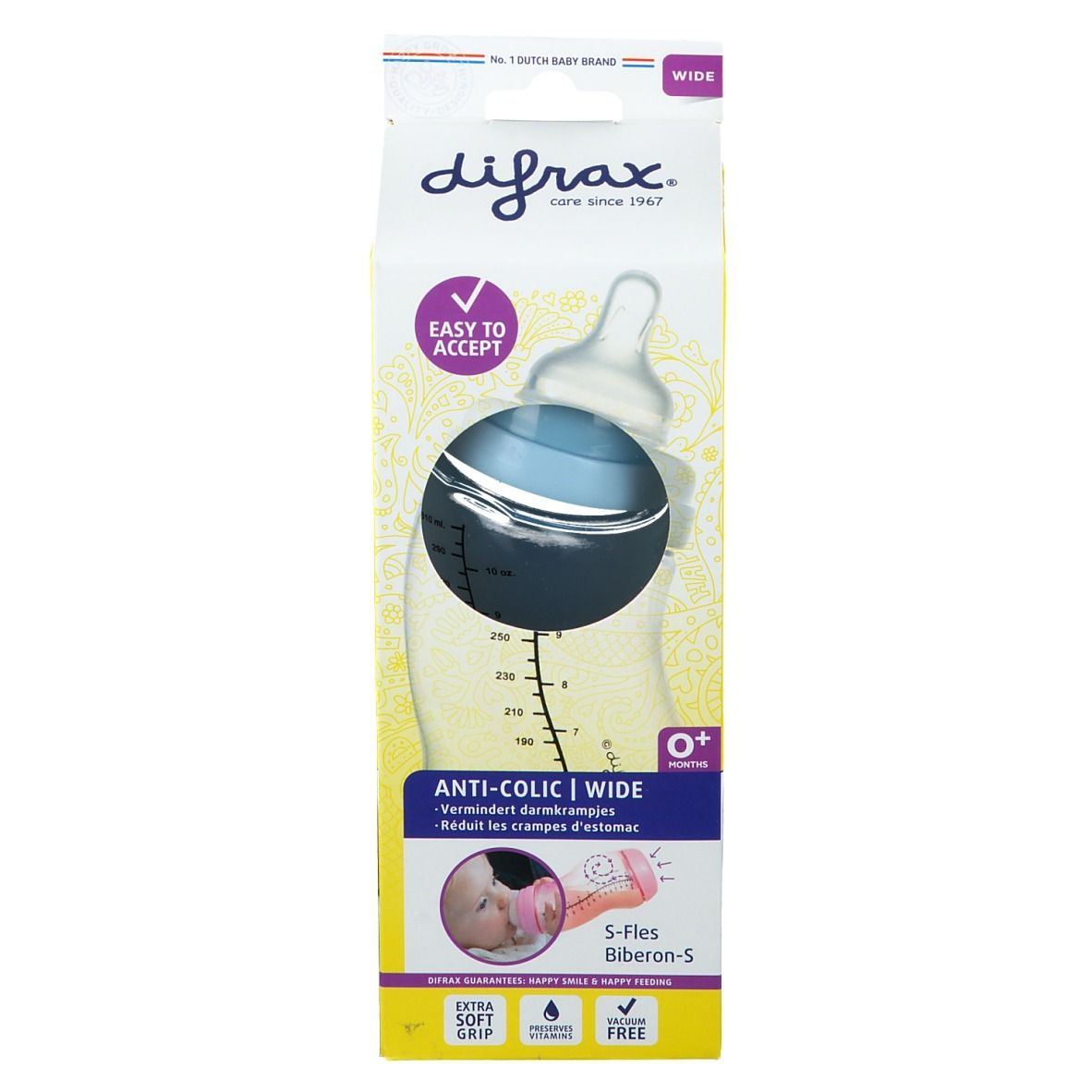 Difrax® Biberon S Wide +0 mois Boy 310 ml