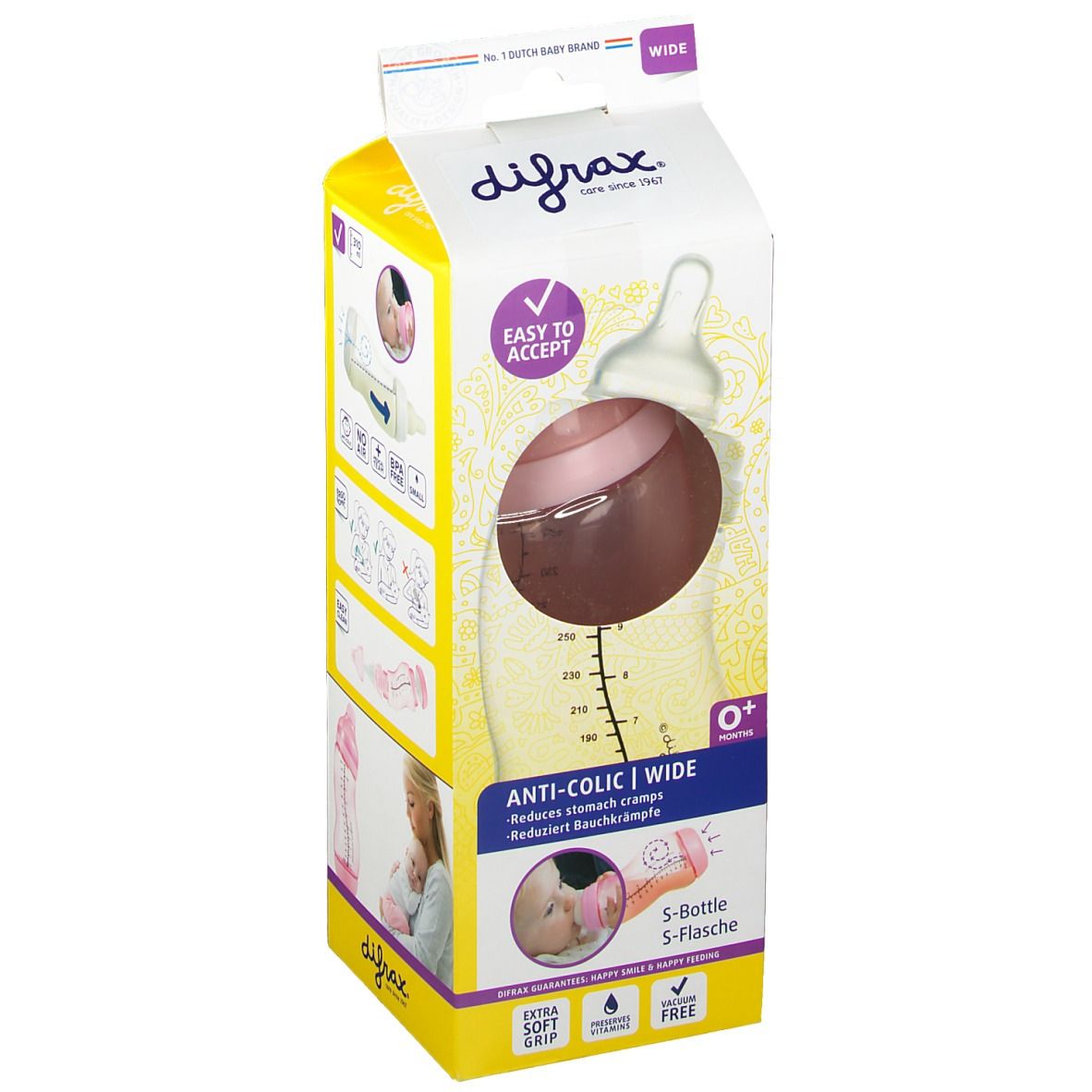 Difrax® Biberon S Wide Girl 0+ mois 310 ml