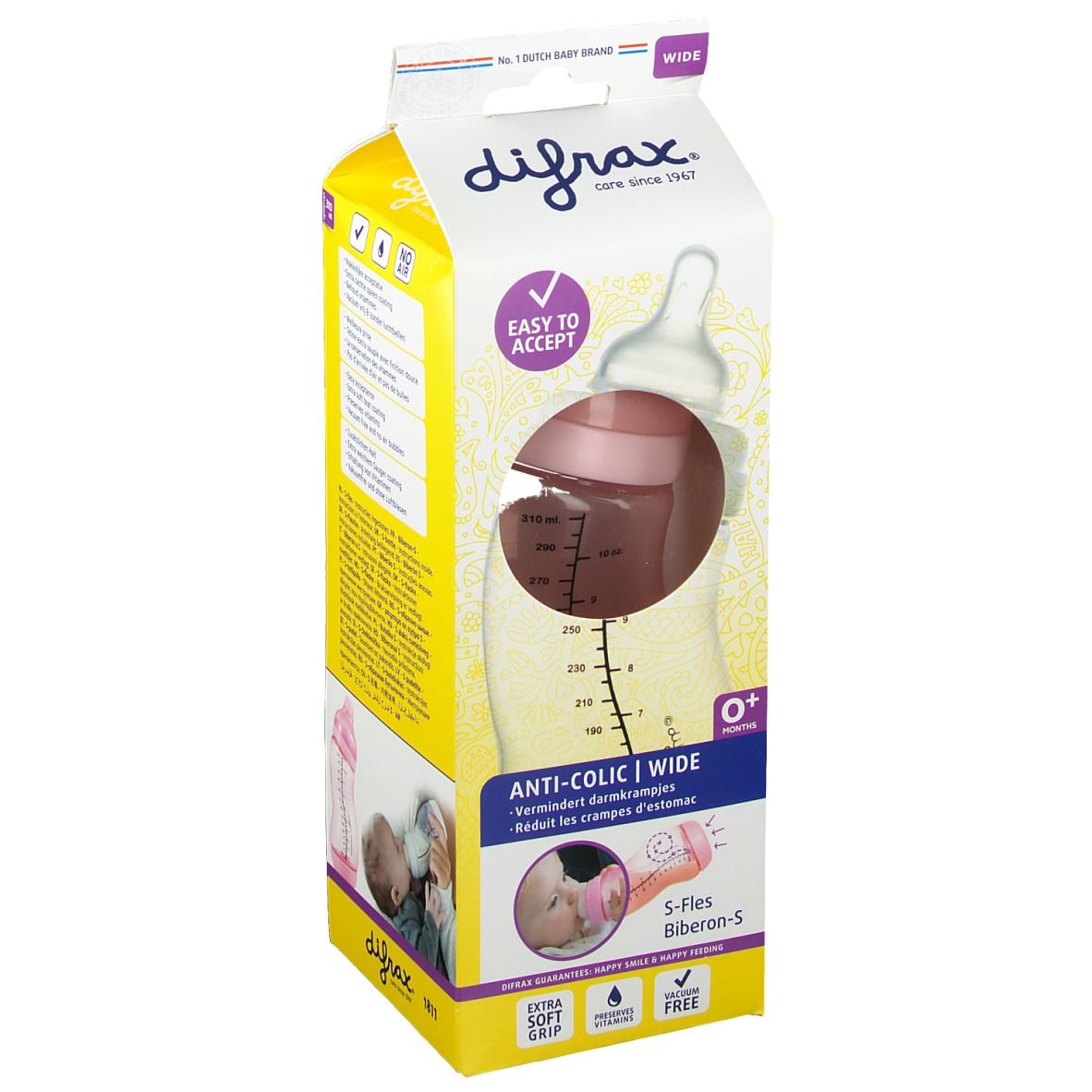 Difrax® Biberon S Wide Girl 0+ mois 310 ml