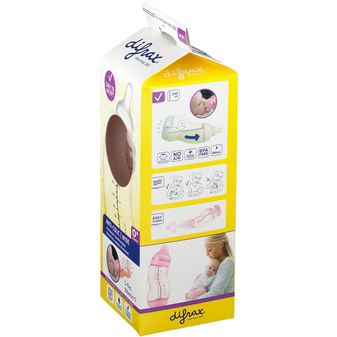 Difrax® Biberon S Wide Girl 0+ mois 310 ml