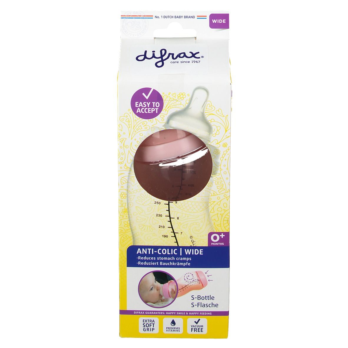 Difrax® Biberon S Wide Girl 0+ mois 310 ml