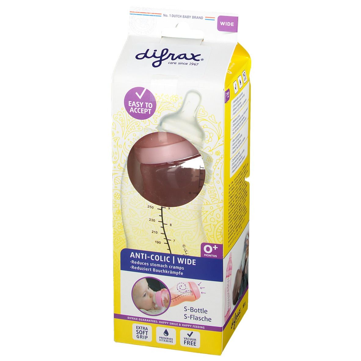 Difrax® Biberon S Wide Girl 0+ mois 310 ml