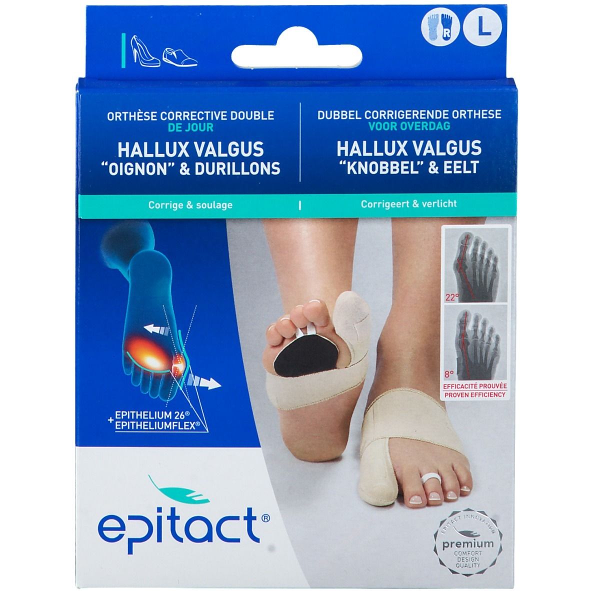 Epitact® Orthèse Corrective de Jour pour Hallux Valgus « Oignon » & Durillons Droite Large