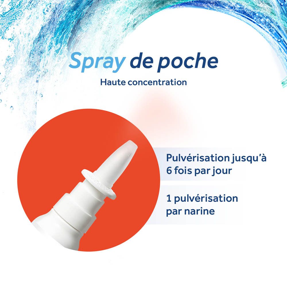 PHYSIOMER Sinus & Allergy Spray Nasenspray. Emballage avec inscription française et motif de vagues.
