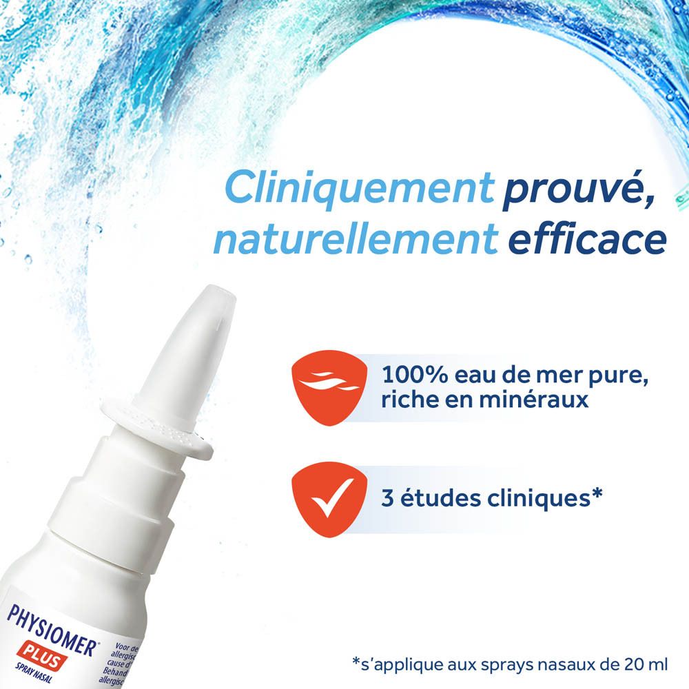 PHYSIOMER Sinus & Allergy Spray Nasenspray. Face avant de l'emballage avec inscription française.