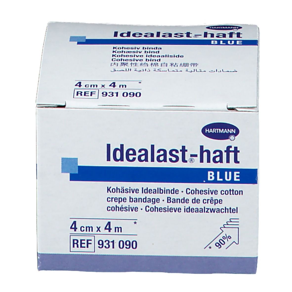 Emballage bleu Idealast-haft, 4 cm x 4 m. Bande cohésive. Hartmann.