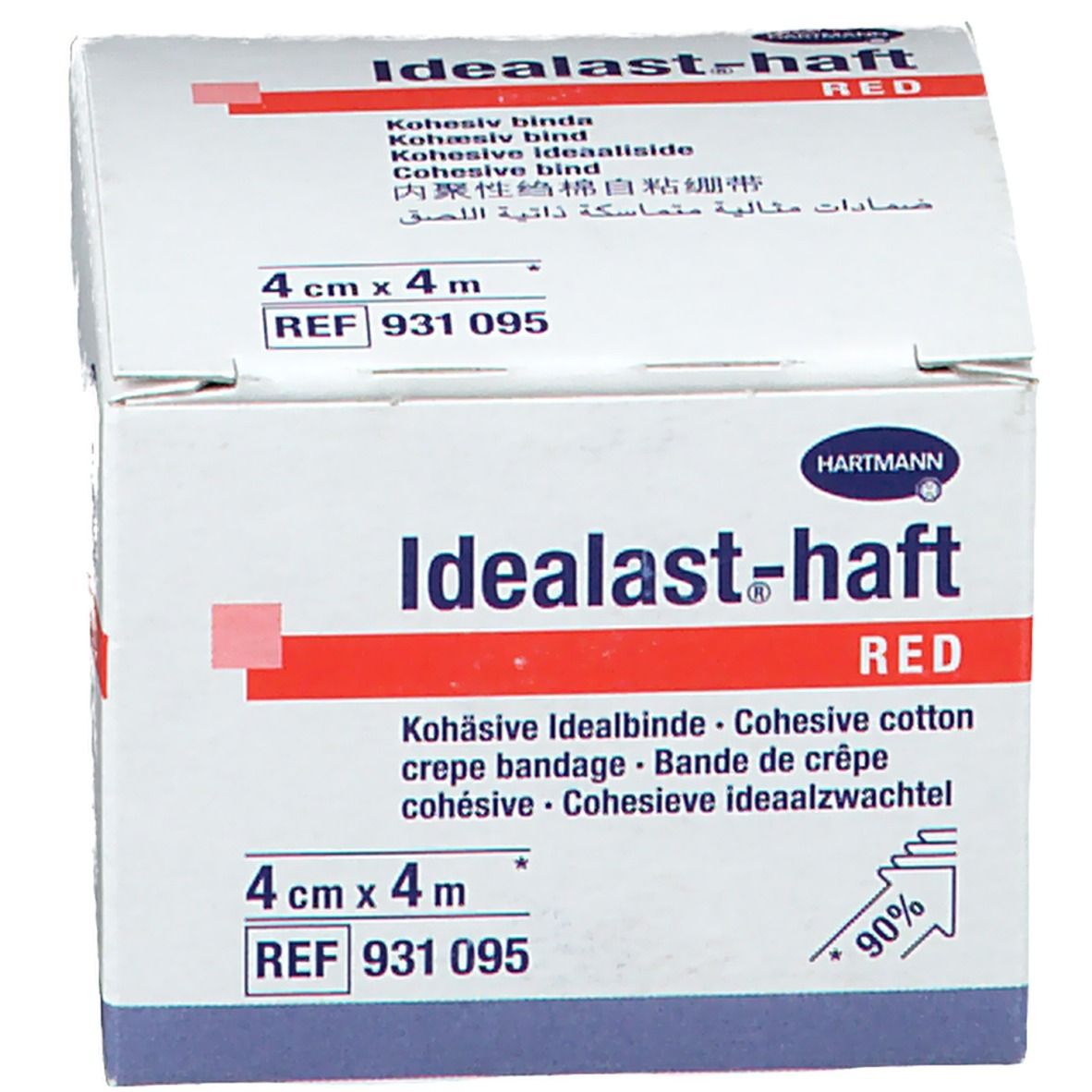 Boîte Hartmann Idealast-haft red, 4cm x 4m. Nom, logo, taille et numéro REF.