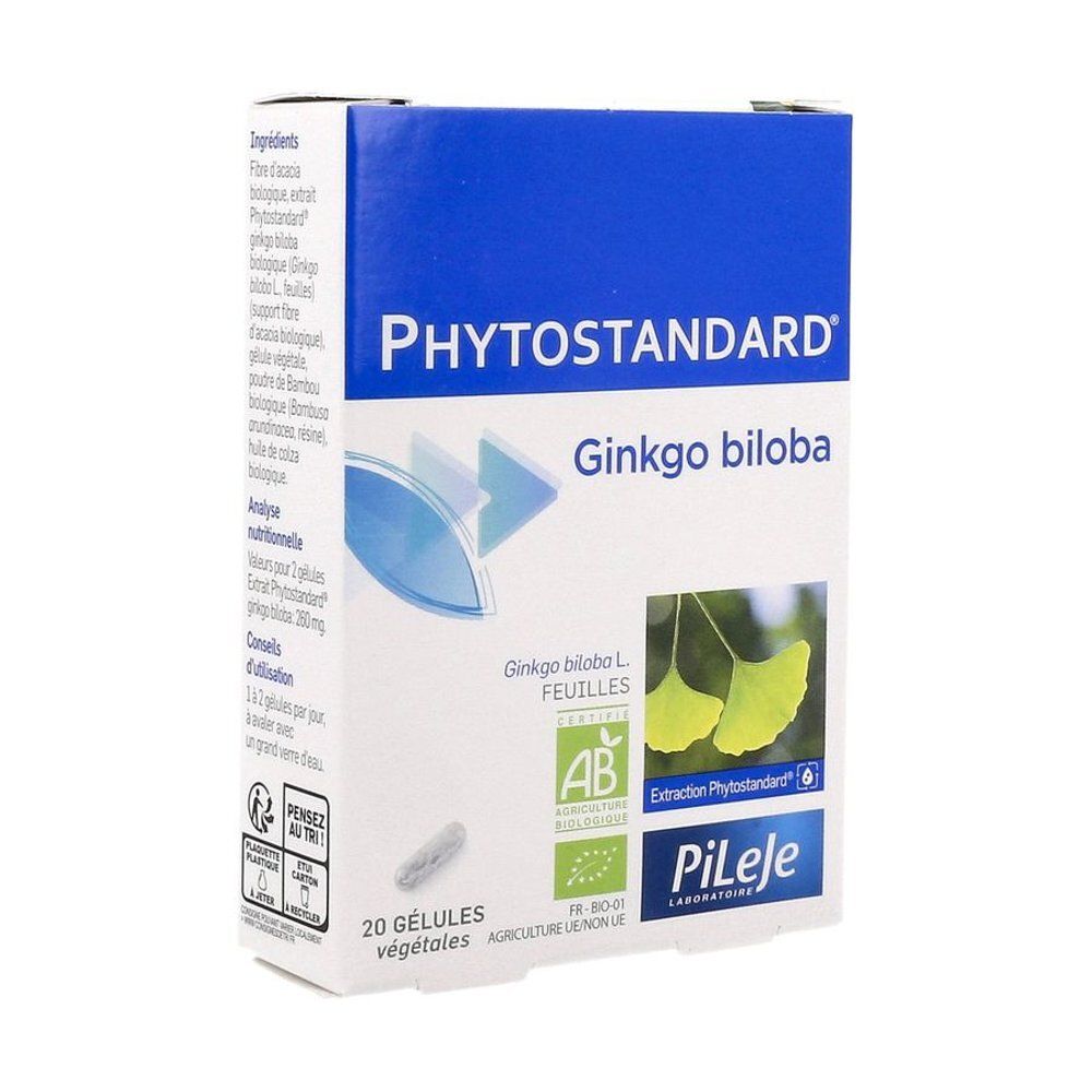 Phytostandard Ginkgo Biloba gélules, 20 unités. Label Bio.