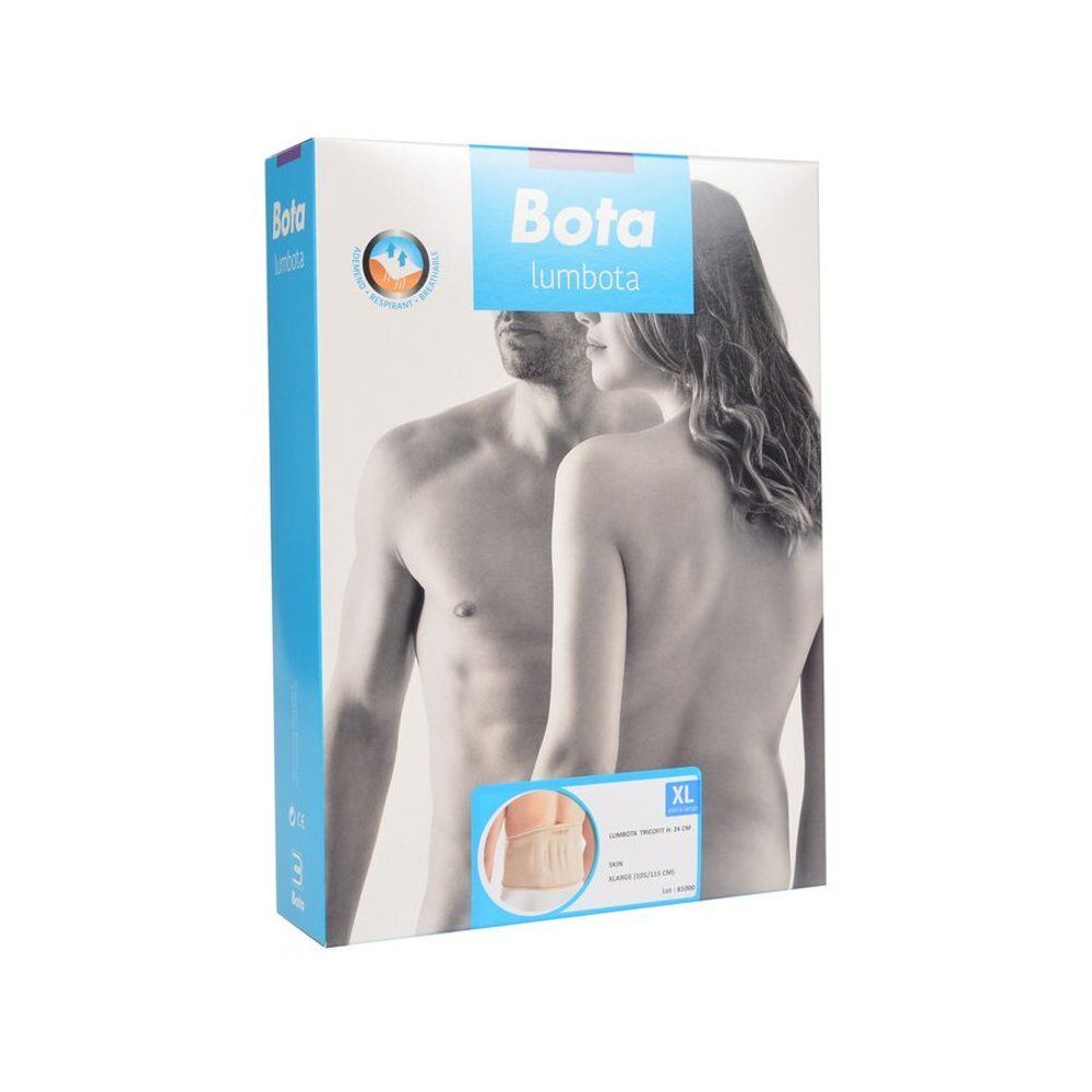 Emballage Bota Lumbota. Inscription : Bota, Lumbota, XL. Illustration homme et femme. Image du produit.
