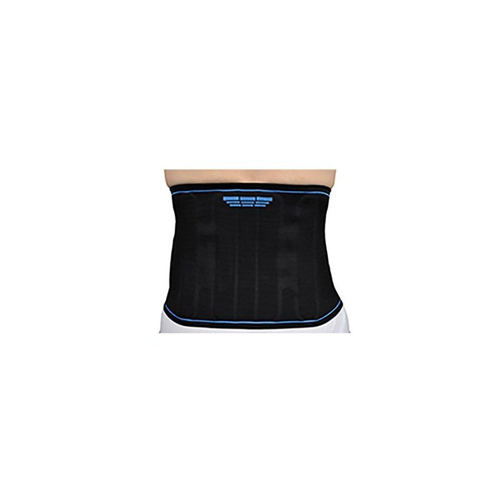 Ceinture abdominale noire. Accents bleus. Nom du produit visible.