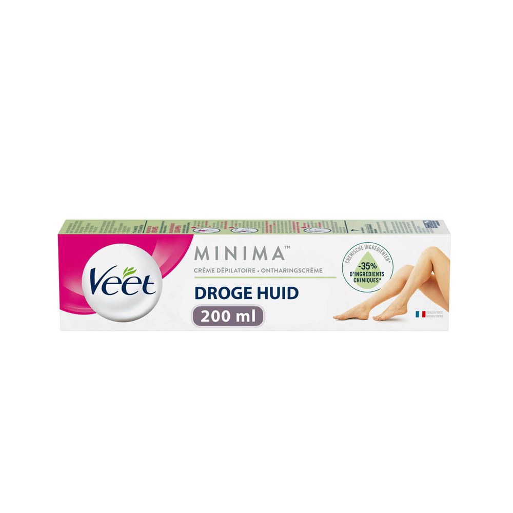 Veet MINIMA crème dépilatoire pour peau sèche. 200 ml. Design rose et blanc.
