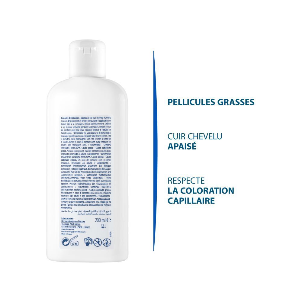 Ducray Squanorm Shampooing traitant antipelliculaire Pellicules grasses
