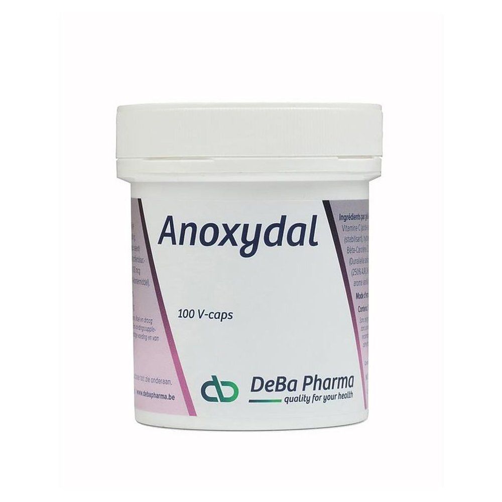 Vue latérale d'une boîte Anoxydal Q10 avec ingrédients et informations de dosage.