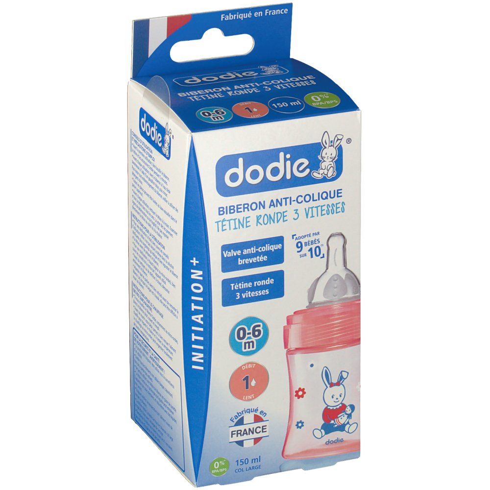 dodie® Initiation+ biberon 150 ml avec tétine débit 1 rouge