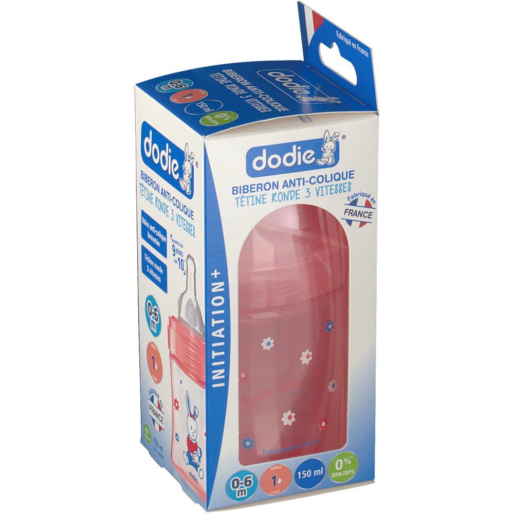 dodie® Initiation+ biberon 150 ml avec tétine débit 1 rouge