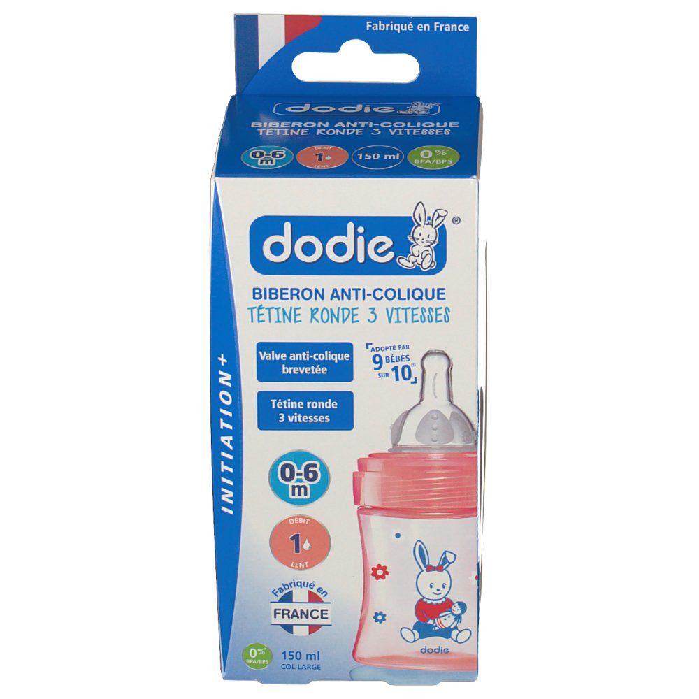 dodie® Initiation+ biberon 150 ml avec tétine débit 1 rouge