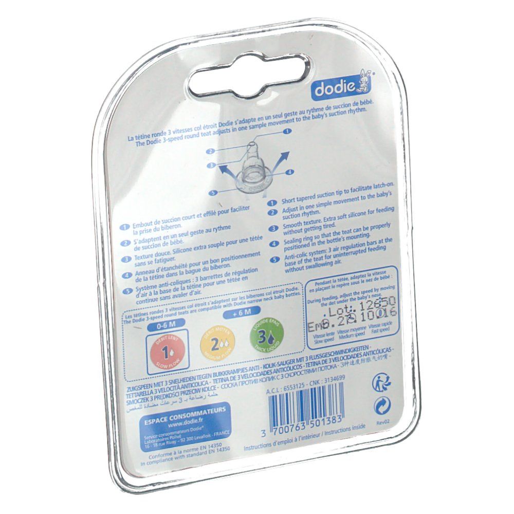 dodie® Tétine silicone ronde vitesse 3 Anti-colique