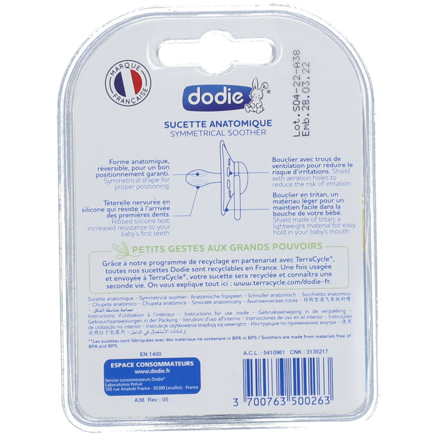 Dodie® Sucette anatomique en silicone +18 mois Garçon