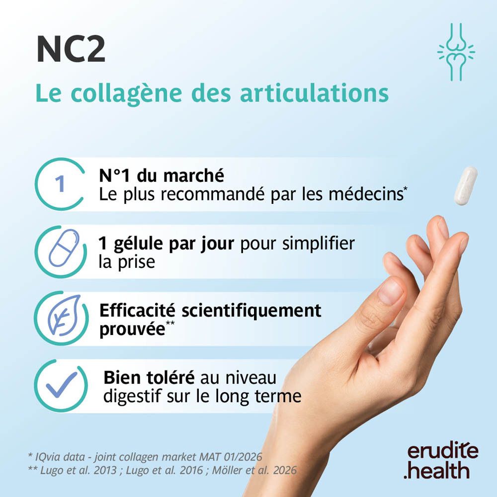 Emballage NC2 Cartilage 90 gélules, Collagène natif II, Vitamine C.
