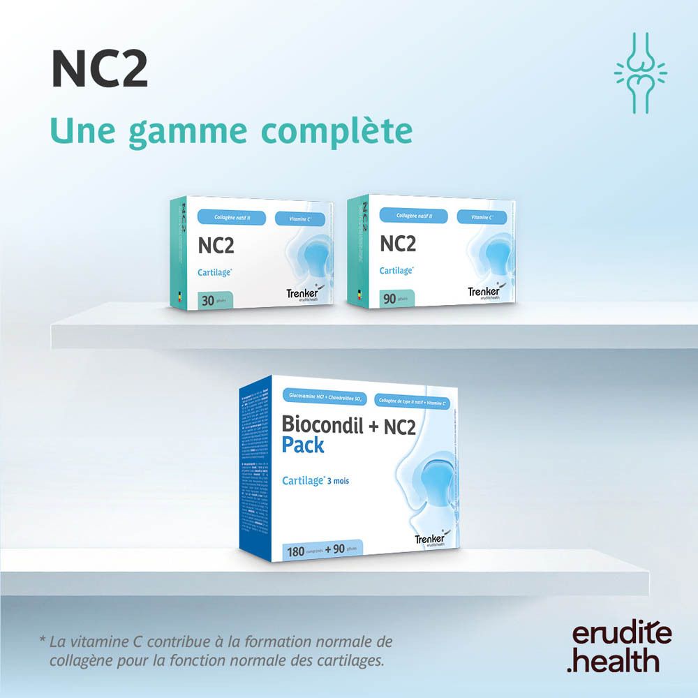 Emballage NC2 Cartilage 90 gélules, Collagène natif II, Vitamine C.