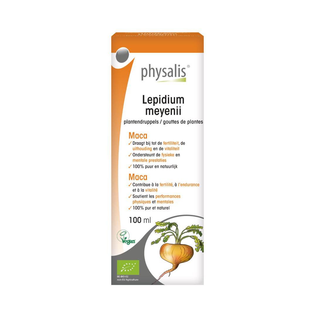 Emballage du produit. Boîte en carton avec nom, logo et illustration. Certifications bio et vegan.