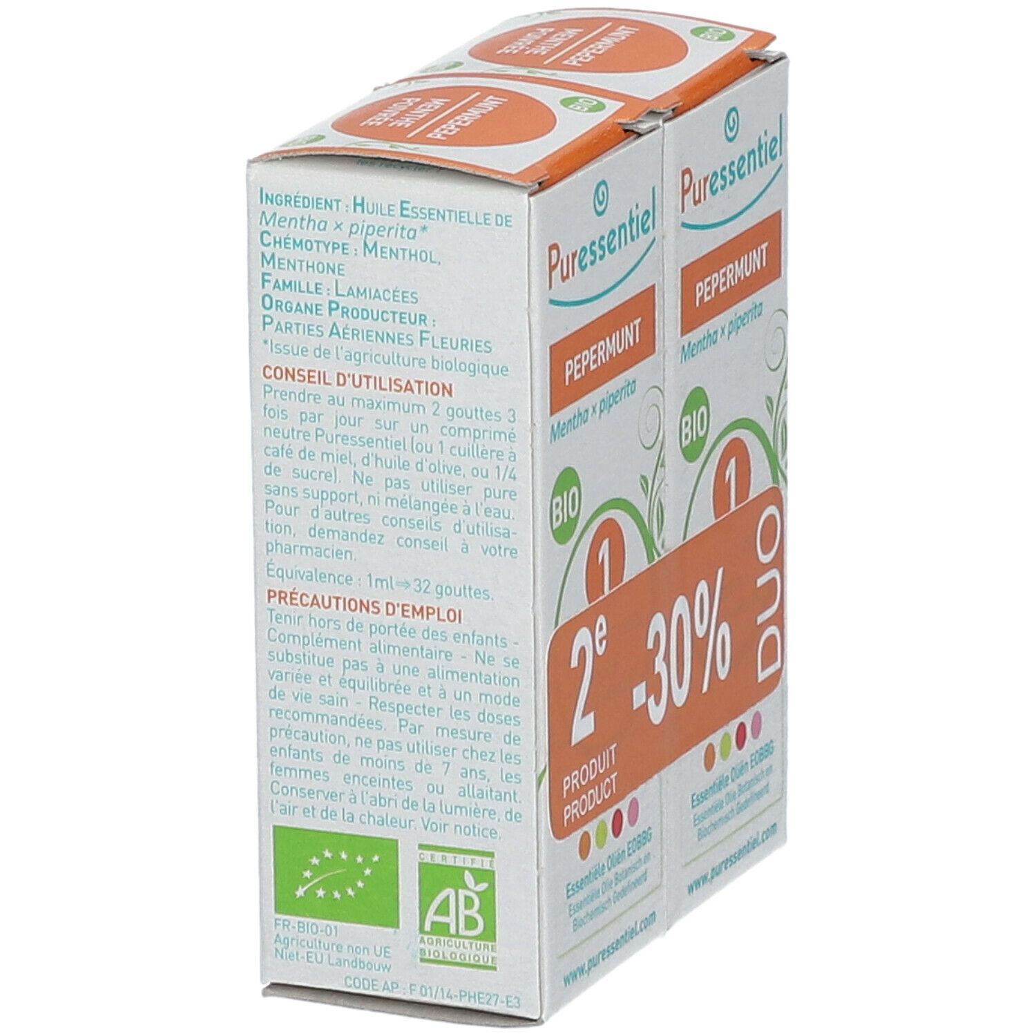 Puressentiel Menthe poivrée Huile essentielle Bio Duo
