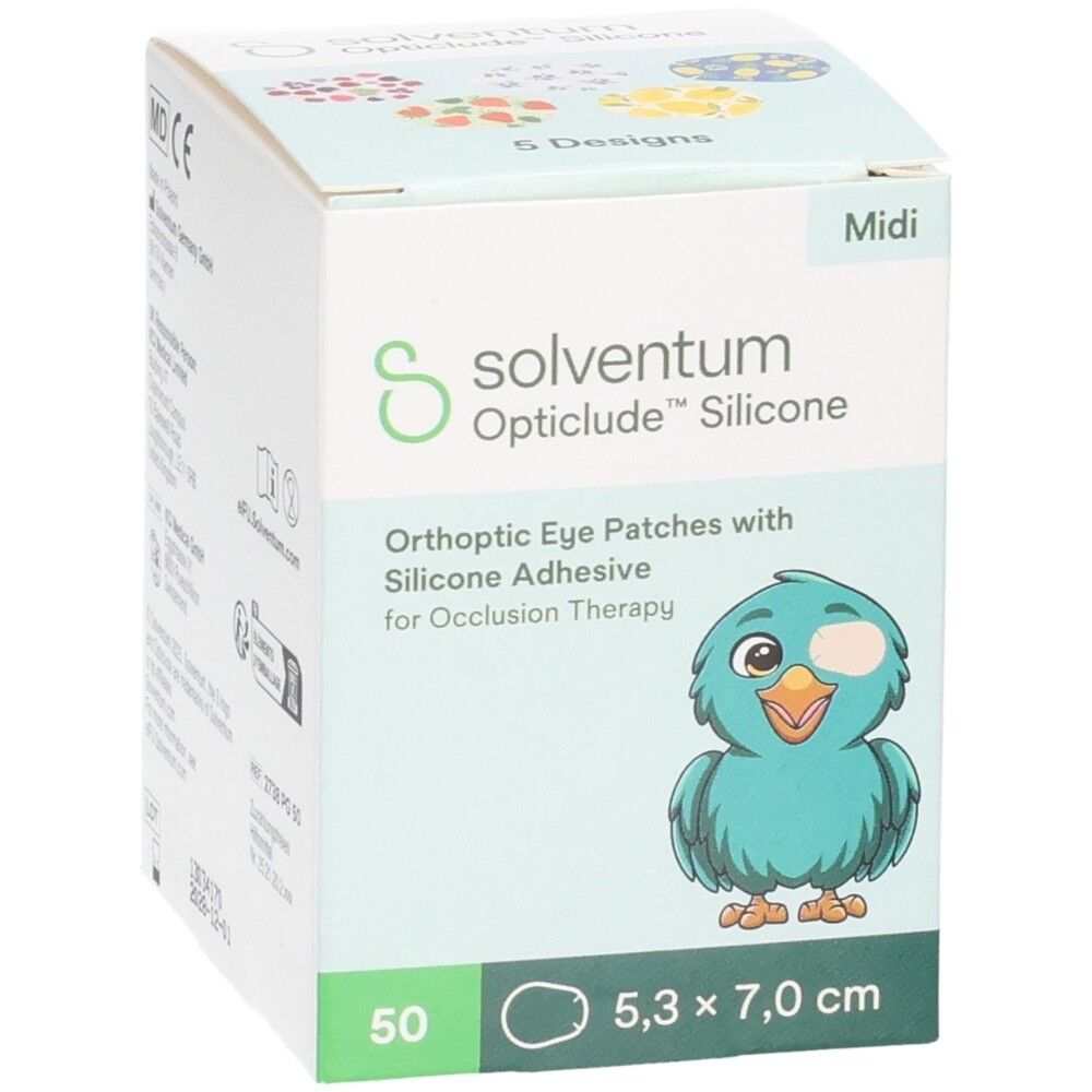 Face avant de la boîte avec oiseau cartoon et caractéristiques produit.