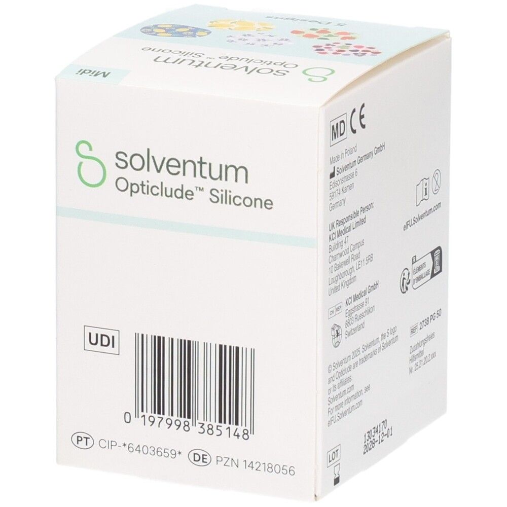 Face avant : Solv. Opticlude Silicone, 50 patchs, 5,3 x 7,0 cm.