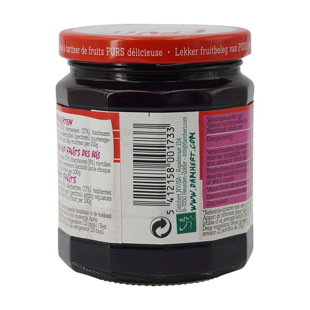 Damhert No Sugar Added 100 % Fruits Confiture Fruit des bois