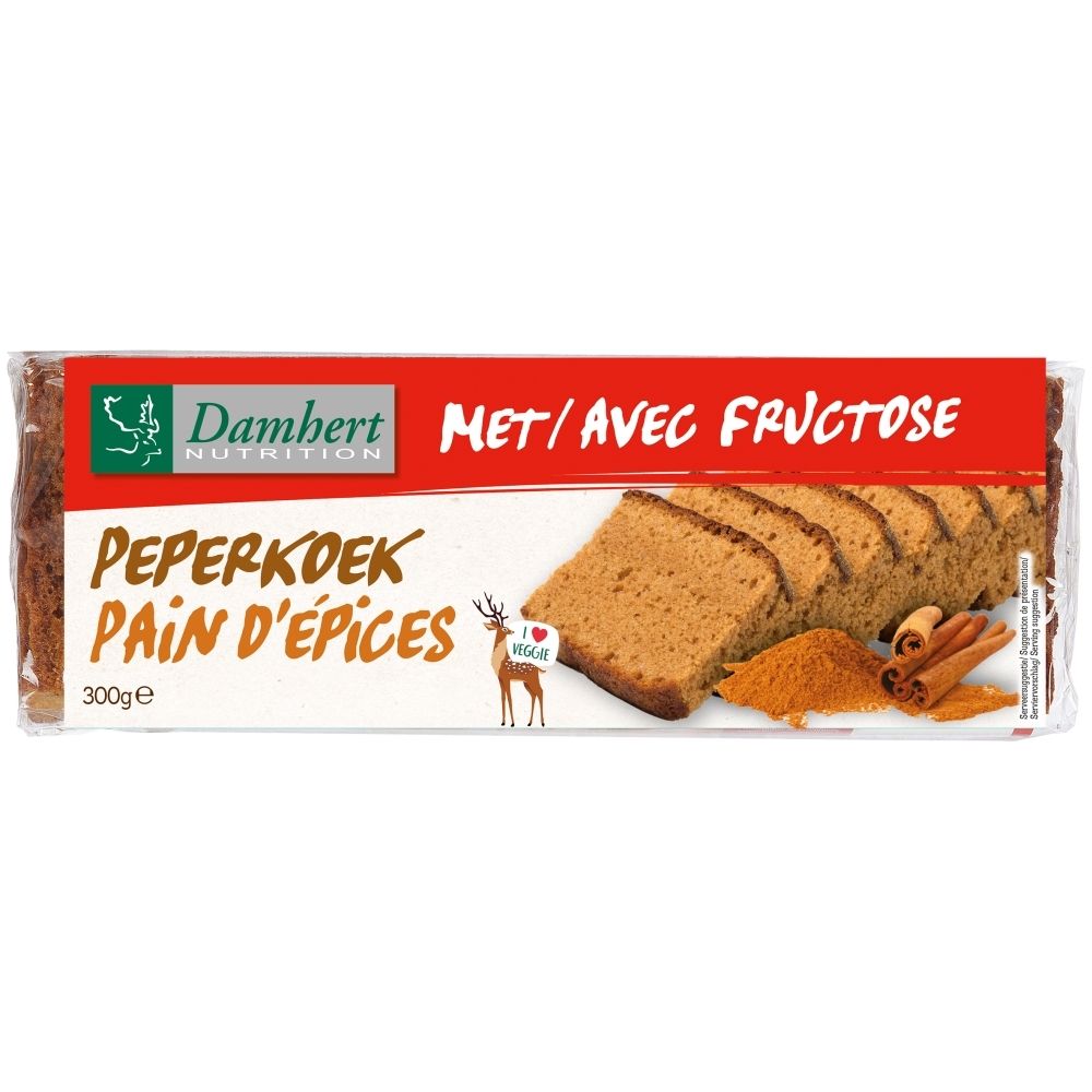 Pain d'épices Damhert avec fructose, 300g. Tranches de pain d'épices à la cannelle et aux épices.
