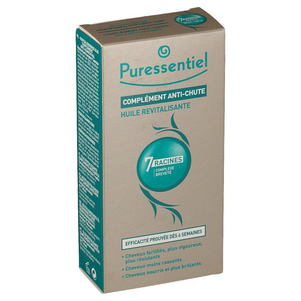 Boîte en carton avec nom et description du produit. Cercle turquoise avec texte et logo. Texte: 'Efficacité prouvée dès 6 semaines'.