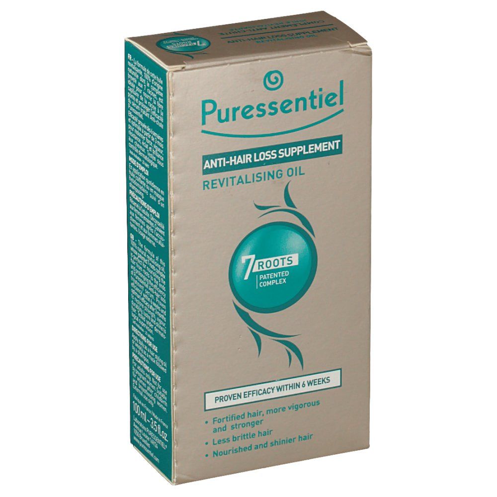 Boîte en carton avec nom et description du produit. Cercle turquoise avec texte et logo. Texte: 'Proven efficacy within 6 weeks'.