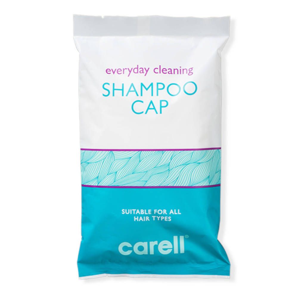 Emballage d'un bonnet de shampooing Clinell, adapté à tous les types de cheveux.